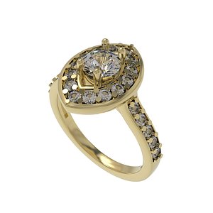 3D Halo Ring With Diamond CAD Design For Print Model 001