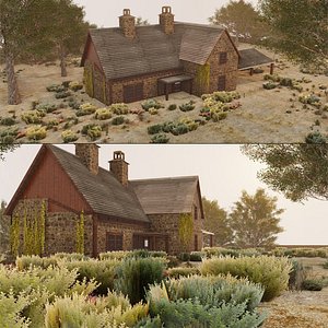 Lush Forest with Stone House 3d scene 3D model