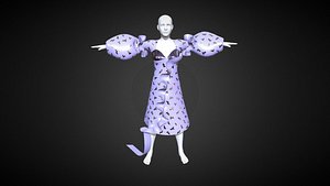 3D model Ladies Puffy Party Dress With Genesis 8 In Low Poly