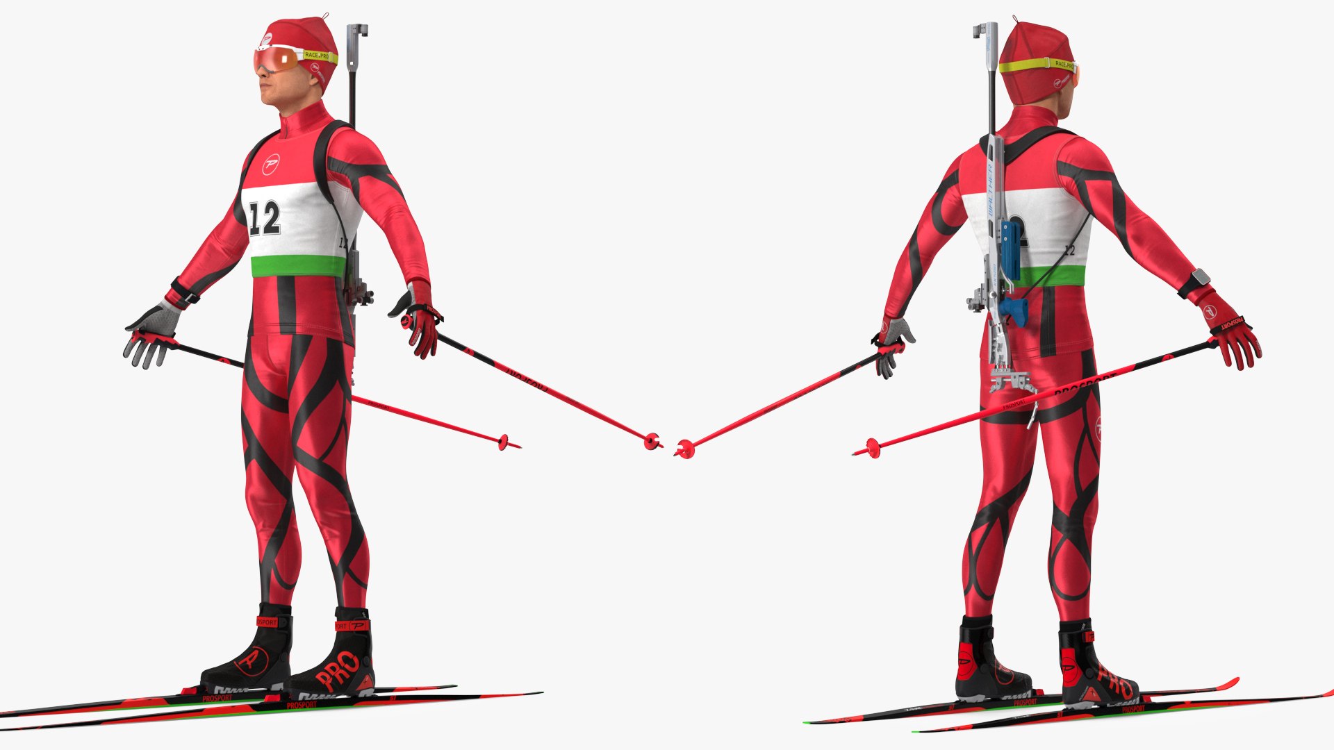 Biathlete Fully Equipped Rigged for Cinema 4D 3D model preview