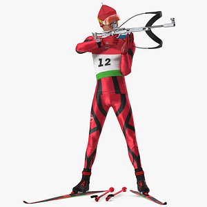 Biathlete Fully Equipped Rigged for Cinema 4D 3D