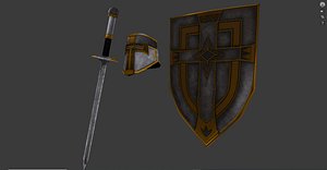 3D model Warrior ammunition sword shield helmet