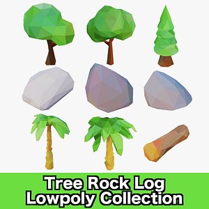 Tree Rock Log LowPoly 3D Model - Palm Tree Island 3D model