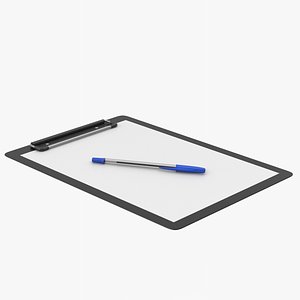 Clipboard With Blue Pen 3D