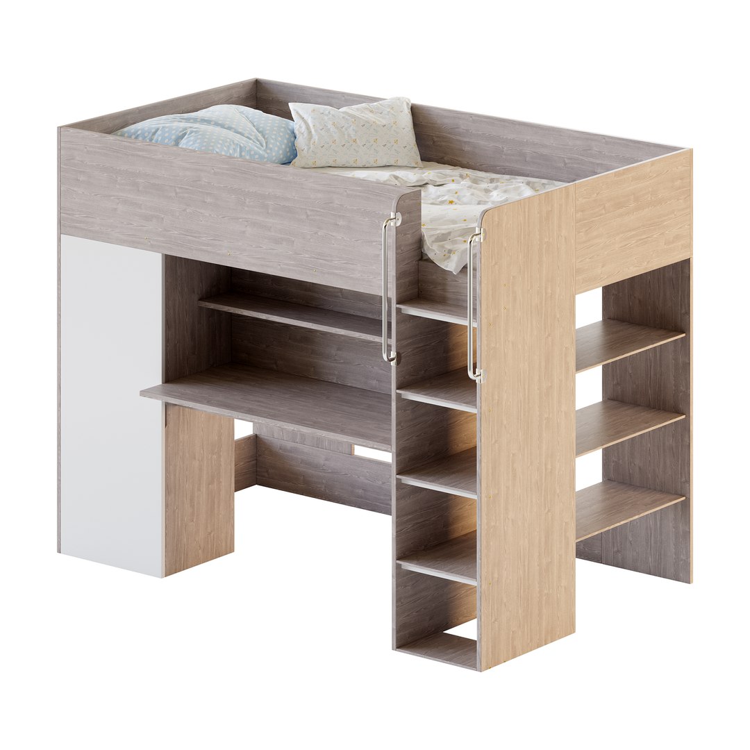 Horizon King Single Loft Bed With Shelves 3D Model TurboSquid 2148388