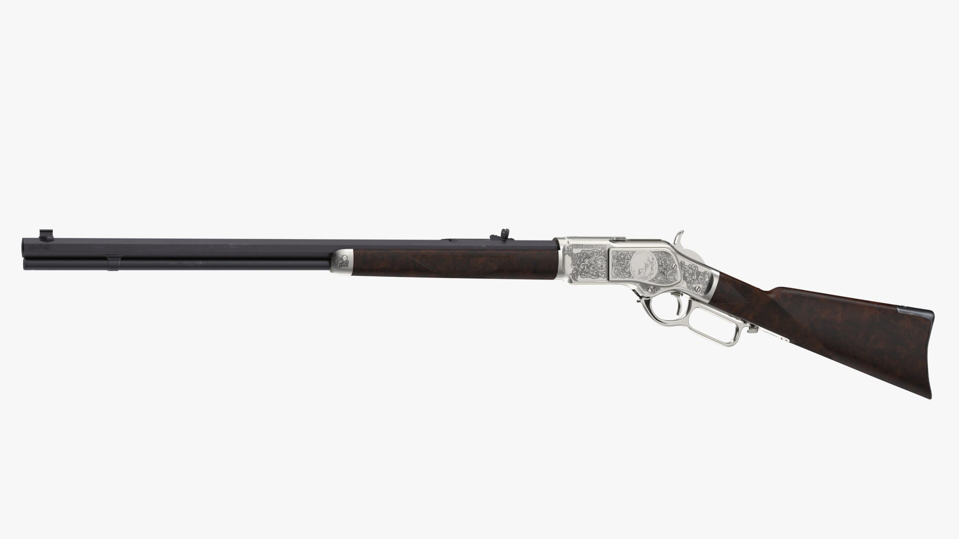 Engraved Winchester Model 1873 Silvered Case 3D model preview