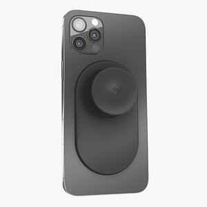 Smartphone with Extended Oval Phone Grip Dark Gray 3D model
