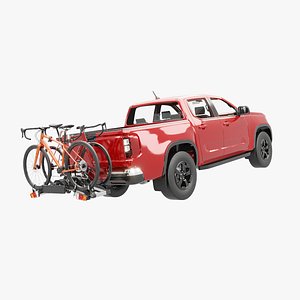 3D Generic Modern Pickup and Bicycle Towbar Carrier with Road Bike and Gravel