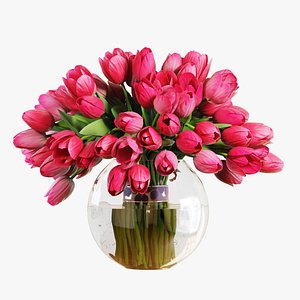 3D model Flower Set 19 - Pink Tulips Bouquet