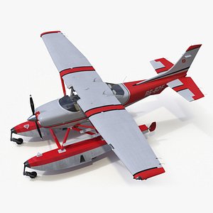 Seaplane Cessna 182 with Floats Rigged for Maya model
