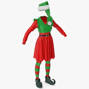 Christmas Elf Costume with Fur Female 2 3D model