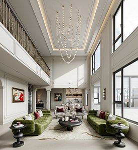 Luxury villa living room and dining room interior