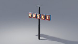 Large Retro Motel Sign with Antenna 4K 3D model