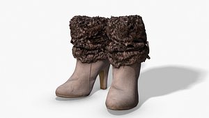 fur trim heel boots 3D model