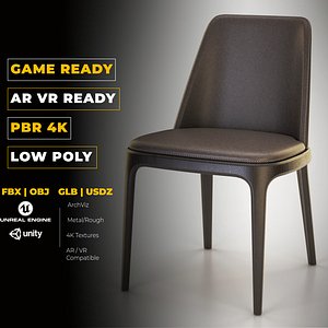 Contemporary Upholstered Dining - Chair Game Ready PBR Furniture 3D Model 3D model