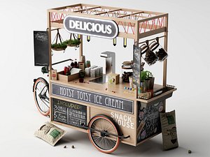 Modern Wooden Ice Cream and Snack Tricycle Vendor Cart model