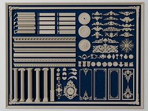 Classical Plaster Moulding Ornament Pack PBR Game Ready 3D model
