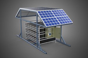 3D ENERGY POWER STATION SOLAR PANEL PV ARRAY RACK BATTERY BANK PACK model