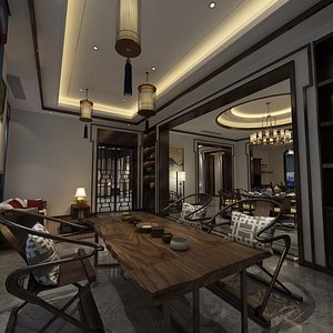 Chinese Living and Dining Room Interior 9 model