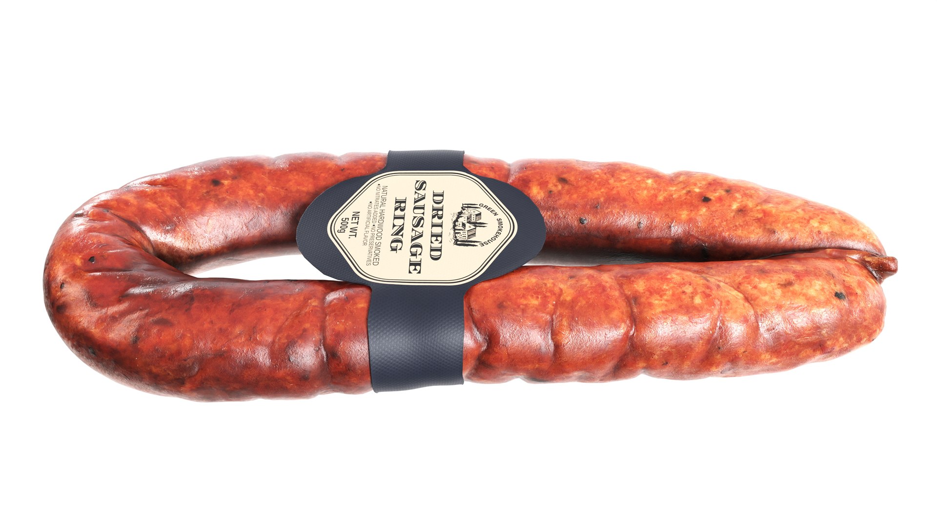 3D Model Smoked Sausage Ring With Label - TurboSquid 2414499