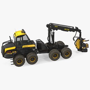 3D model Forestry Harvester PONSSE Bear 8W Dirty Rigged for Cinema 4D