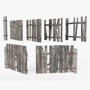 Old damaged raw wooden fence barrier C an3 3D model