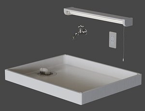 Low-Poly Japanese Washer Floor Tray Faucet Outlet Light 3D model