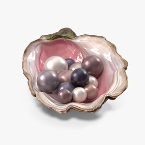 Colored Oyster Shell with Pearls 3D model