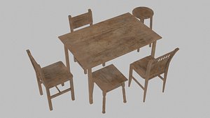 Free set of 18 wooden objects Low-poly 3D model