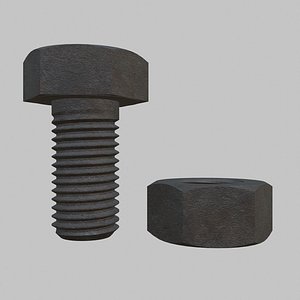 3D M8 Hex Bolts and Nuts Fine Threads Type  with Rusty Iron Texture model