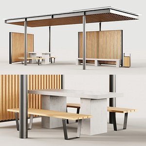 Set benches pergola urn table 3D model