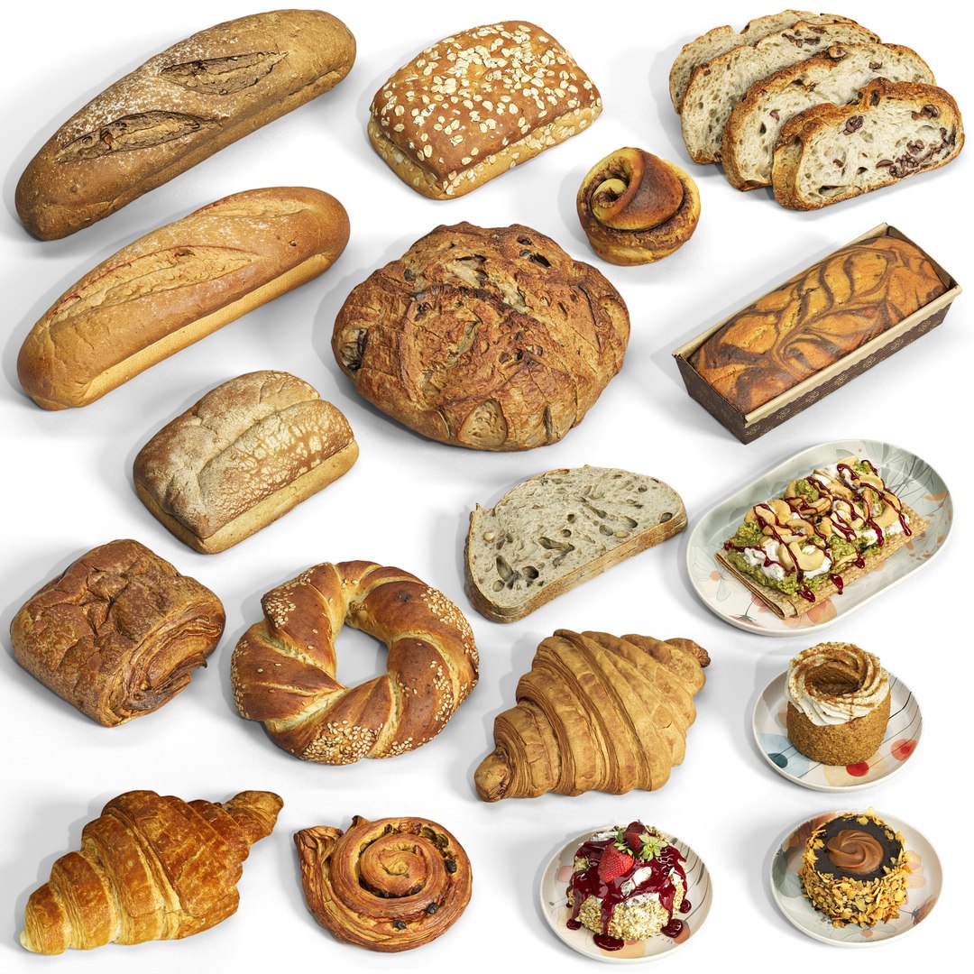 3D model 18 3D Scanned Bakery and Artisan Dessert Mega Collection https://p.turbosquid.com/ts-thumb/I5/MNjzVR/d7/bread_all_1preview/jpg/1778848051/1920x1080/fit_q87/954f668bdf821a2037841b29f84a5c601d540161/bread_all_1preview.jpg