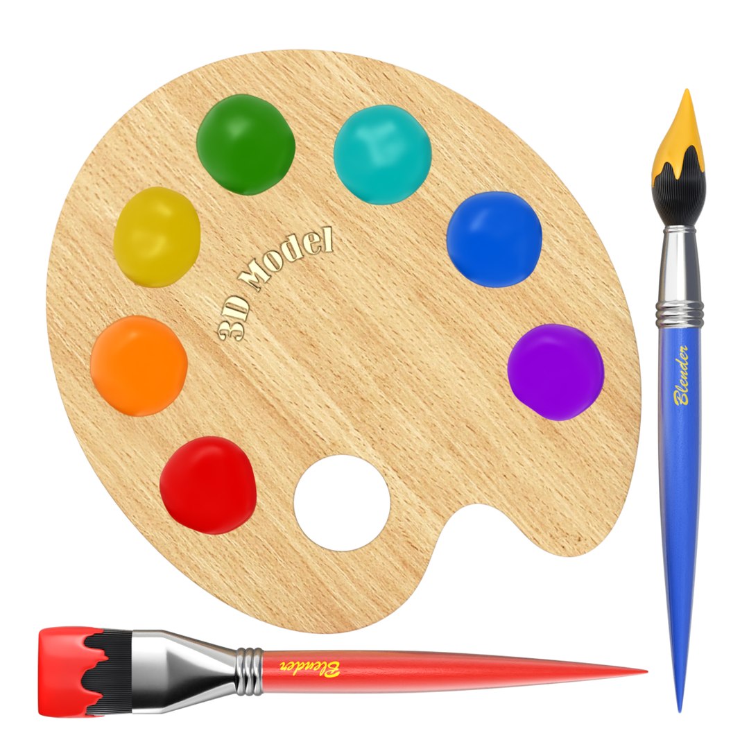 Art palette with brushes and paints 3D model