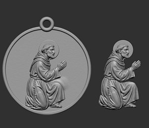 3D 3D sculpture depicts Saint Francis of Assisi in a kneeling prayer posture model