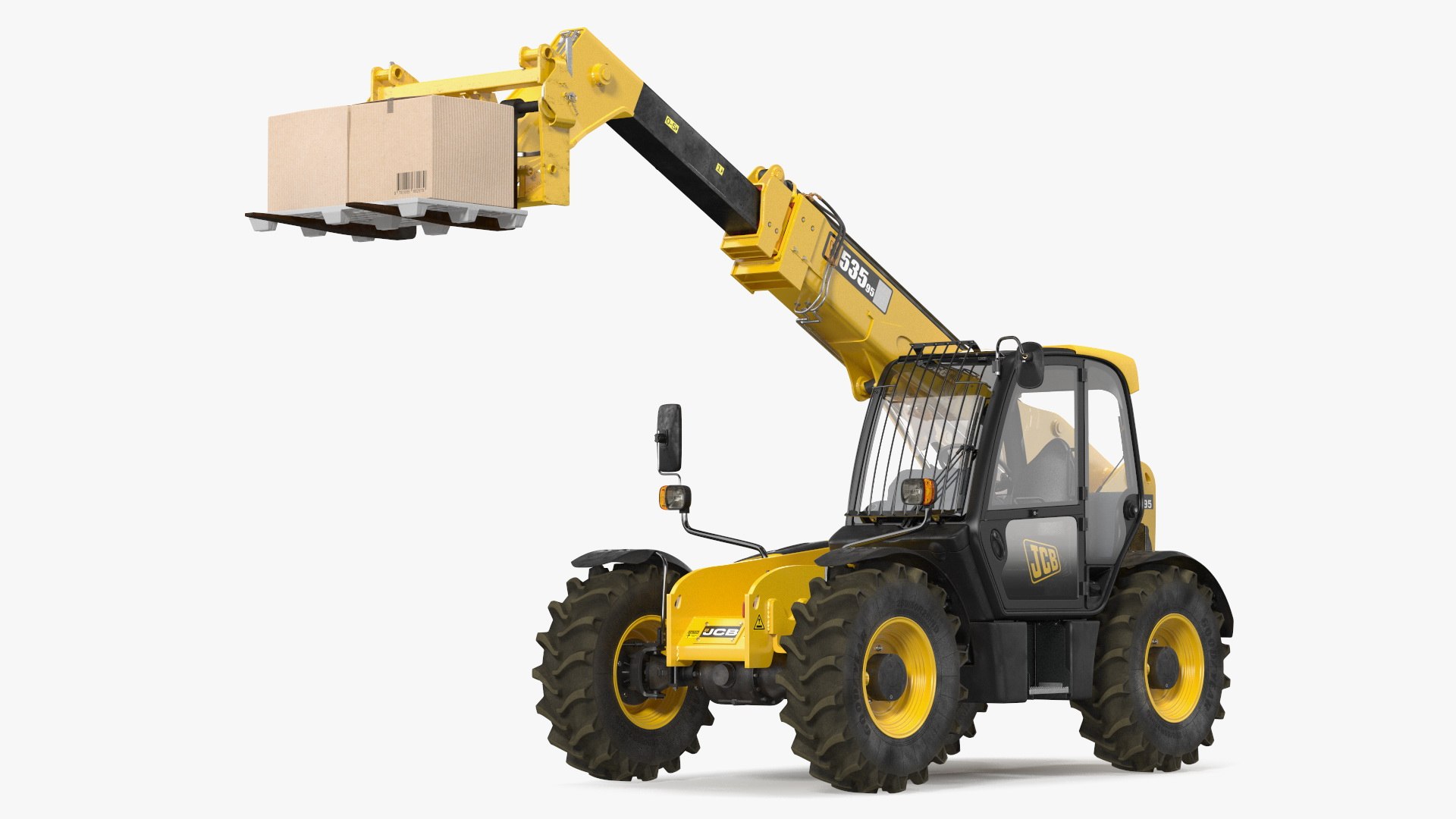 Forklift Truck JCB 535 with Pallet and Boxes 3D model preview
