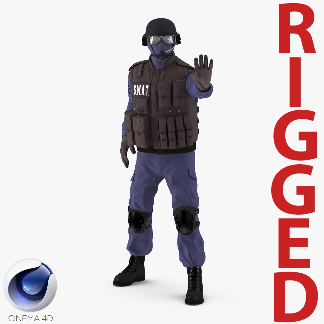 SWAT Policeman 2 Rigged for Cinema 4D 3D Model 3D model preview