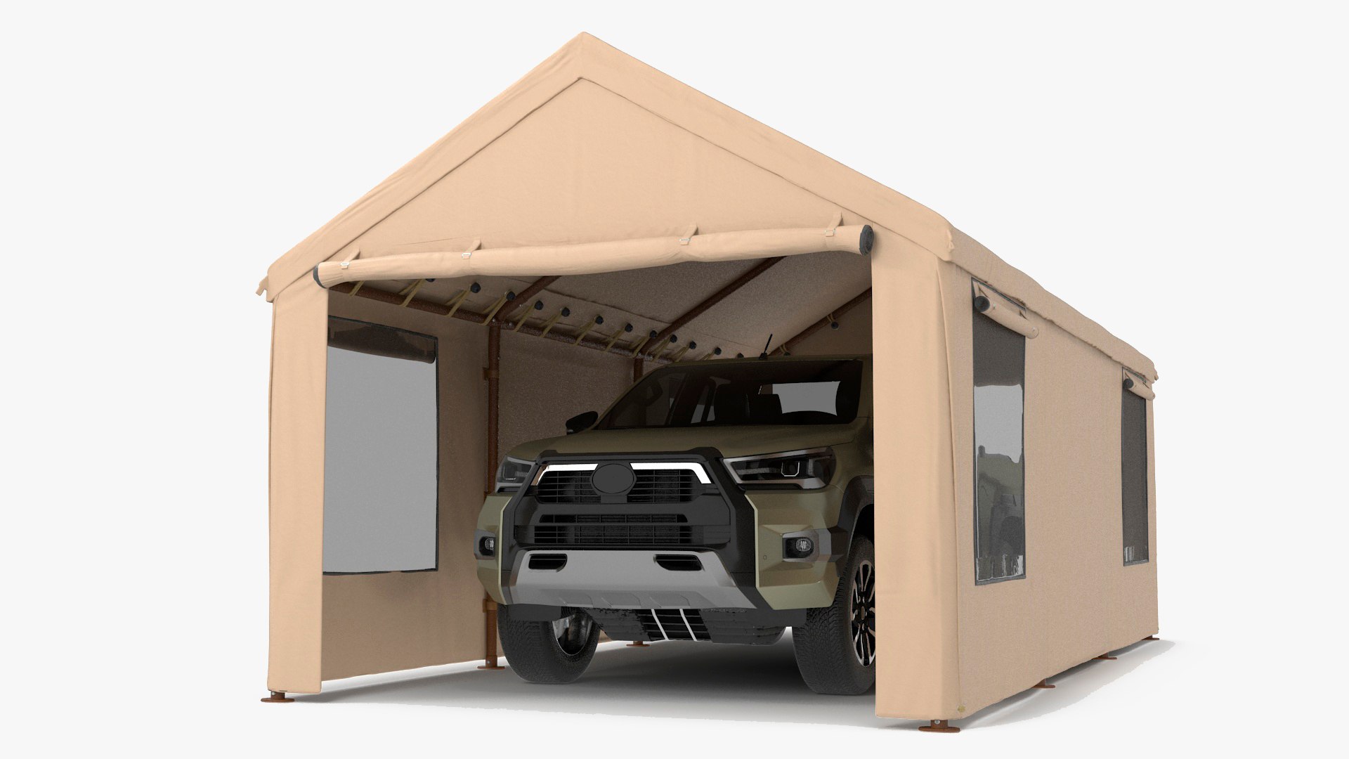 Pickup Under a Beige Tent 3D model preview