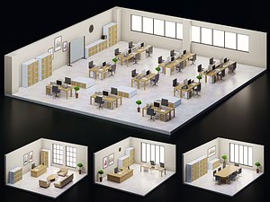 5 set low poly interior office 3D model