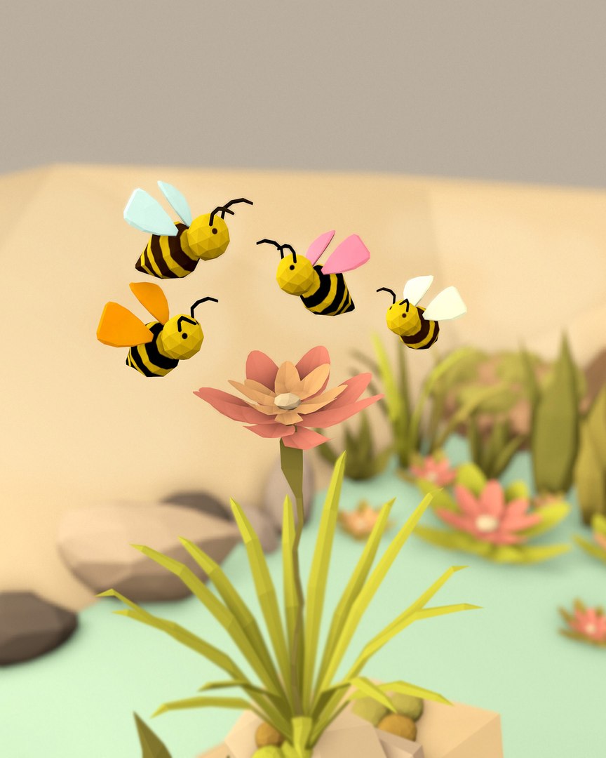 Cartoon Bees -LOW POLY Model - TurboSquid 1941263