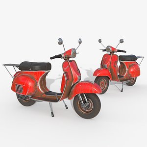 Weathered Vintage Scooter - Red Rusty 3D model