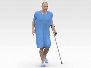 Patient with Forearm crutch - Blue Dress 3D model
