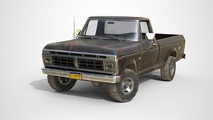 Ford Classic F100 pickup 1976 Old Black low-poly 3d model