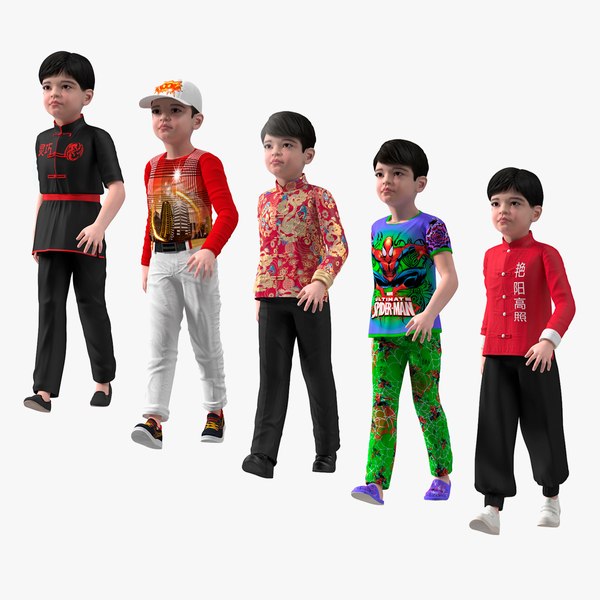 3D model Rigged Asian Child Boys Collection 3