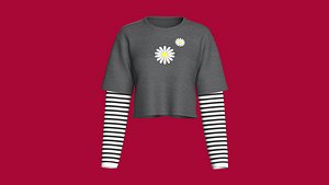 Girls Double Layer Striped Sleeve T-shirt