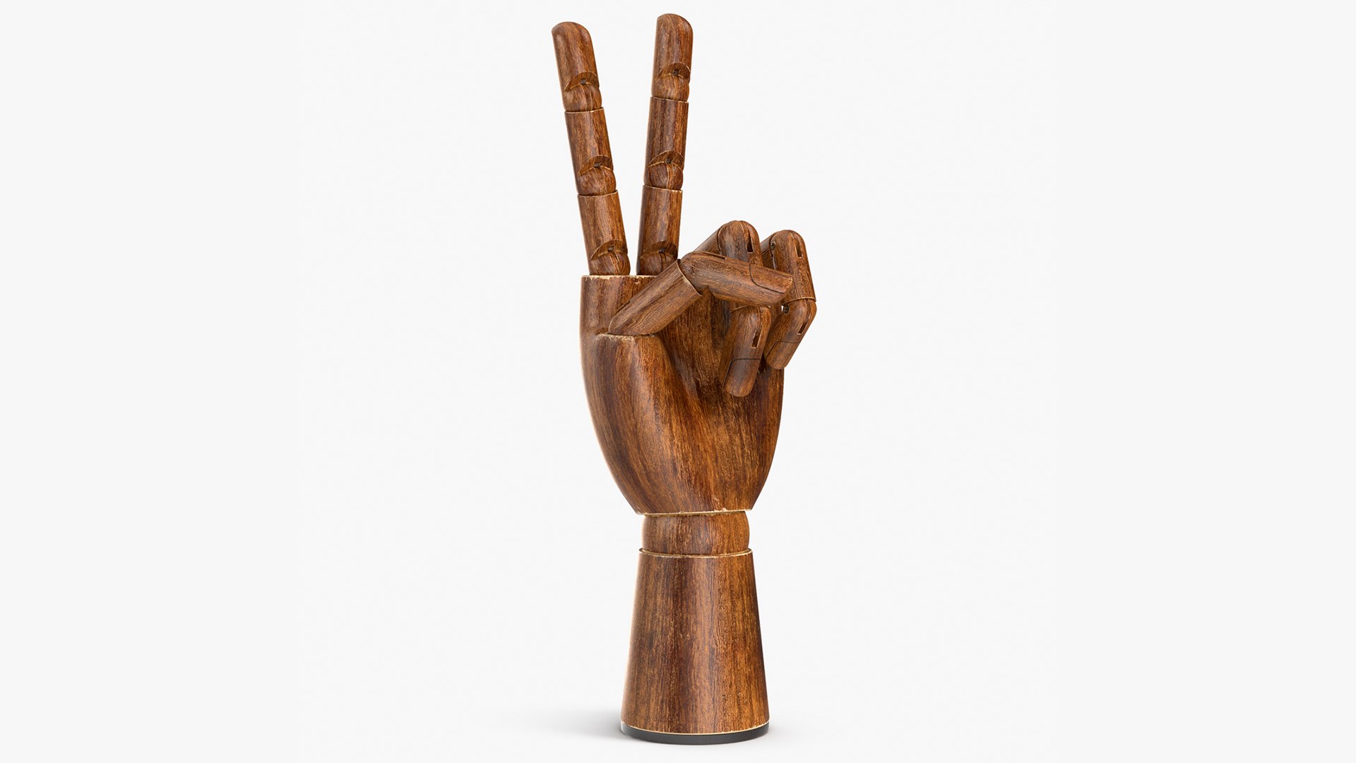 Dark Wood Mannequin Hand Peace Pose 3D model preview