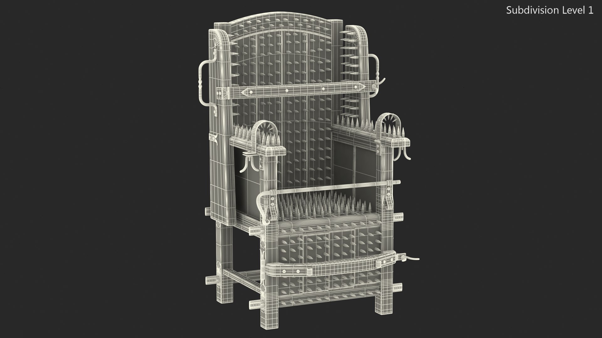 3D Medieval Torture Chair with Spikes model https://p.turbosquid.com/ts-thumb/I8/oBnsHk/vY/medievaltorturechairwithspikes3dsmodel021/jpg/1622018939/1920x1080/fit_q87/ee1b66df642bddc34eda97637f45d65235880ff8/medievaltorturechairwithspikes3dsmodel021.jpg