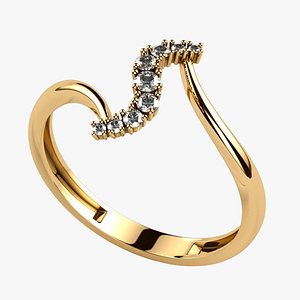 3D Diamonds Curve Fashion Gold Ring model