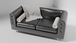 3D model black leather sofa