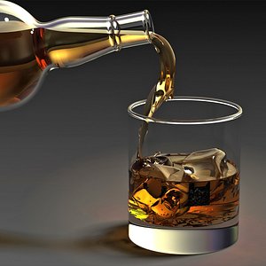 3ds max whiskey bottle filling glass