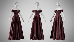 Dress 08 Chocolate Velvet With Design 3D model